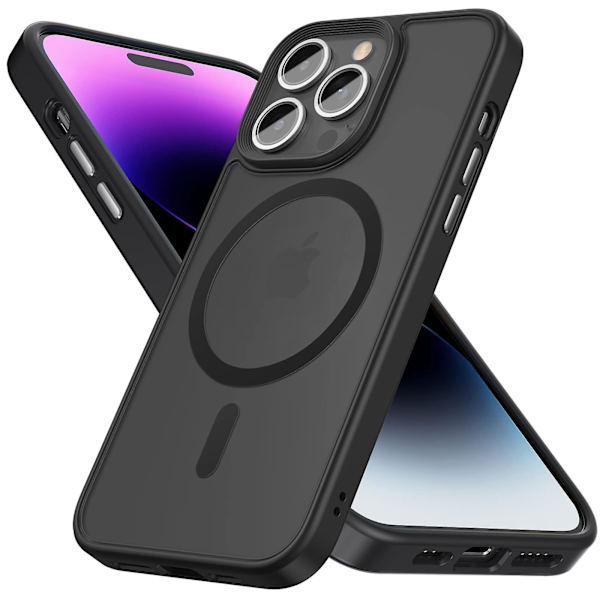 Magnetiskt iPhone 14 Pro-fodral, kompatibelt med Magsafe, militärklassat fallskydd, genomskinligt matt, ultimat touchkänsla, iPhone14ProMax