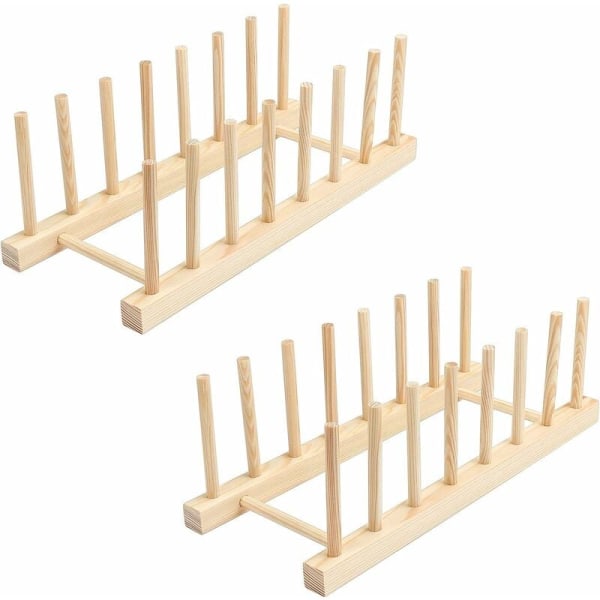 Set of 2 bamboo kitchen shelves for storing dishes and plates - suitable for storing CDs, dishes, books, wine glasses