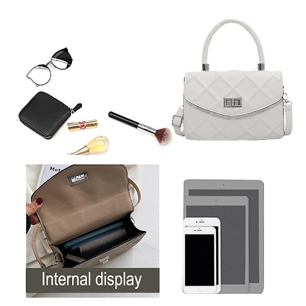 Liten axelväska och handväska för kvinnor, crossbody-väskor med justerbar kedjerem, krämvit