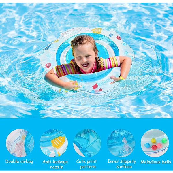 Baby Pool Seat, Triomphe Baby Swim Ring, Baby Swim Ring, Flytande Simring, Uppblåsbar Pool Seat Boy Flytande Simring för 6-36 Månader Baby (Blå)