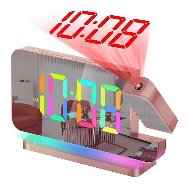 Projektionsväckarklocka, 7,4-tums LED-spegel Digitala klockor Display, +180 roterbar projektor, nattljus Rose Gold