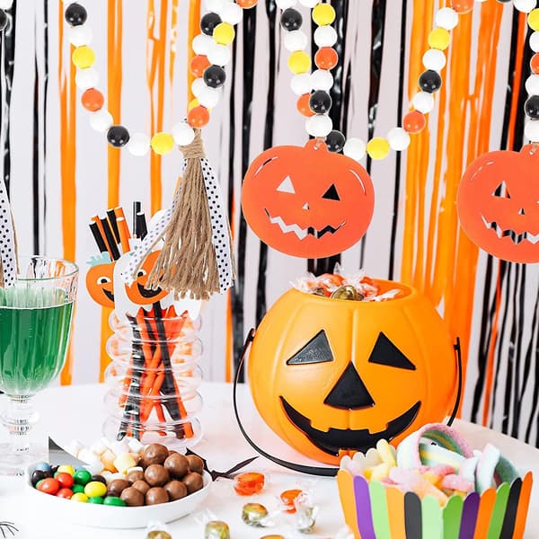 Halloween Träpärla Girlang med Rustika Bondgårdspärlor Boho Bönepärlor