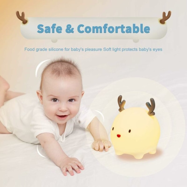 Bärbar nattlampa för barn, LED-nattlampa fawn-lampa för baby med 6 färger andningslägen, timing, nattlampa, USB uppladdningsbar