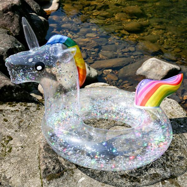 Uppblåsbar enhörningsflotte, uppblåsbar leksak för hav och strand, uppblåsbar badmadrass för barn och vuxna, T-Audace