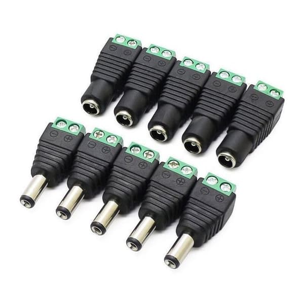 10 DC strømstik han/hun 12V, adapterstik til kamera/DVR/LED.