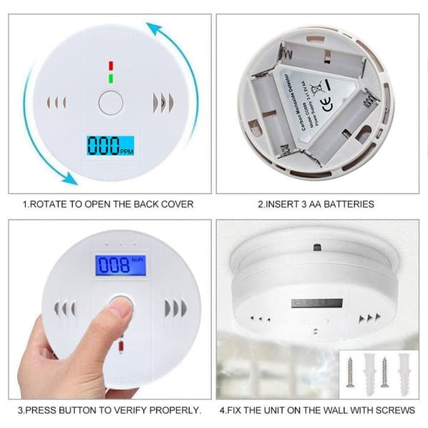 3 Kolmonoxiddetektor, LCD-skärm, 85dB ljudlarm, blinkande LED, för hem, kök, sovrum.