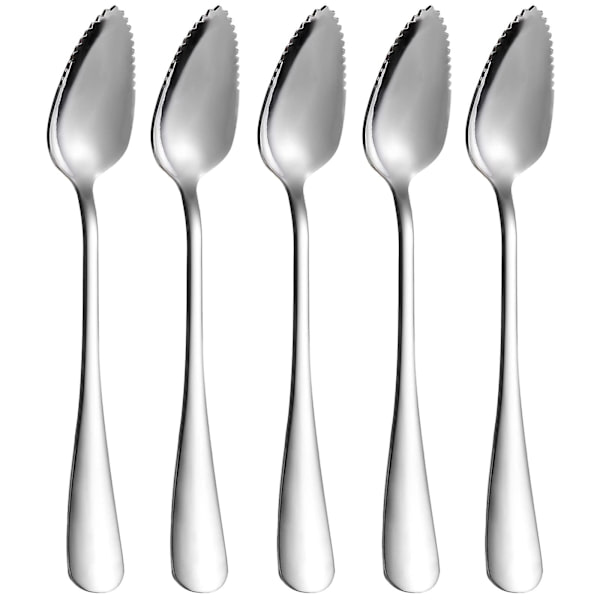 5 st Grapefruktskedar, Grapefruktsked i Rostfritt Stål, Serrated Edge & Tjockt Handtag, Silver