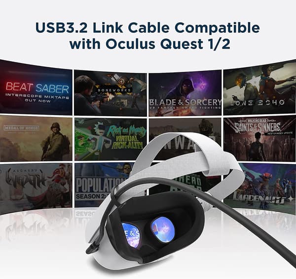 Link-kabel til Oculus/Meta Quest 2/1, 10 fod/3m USB-C 3.2 Gen1 kabel, sort