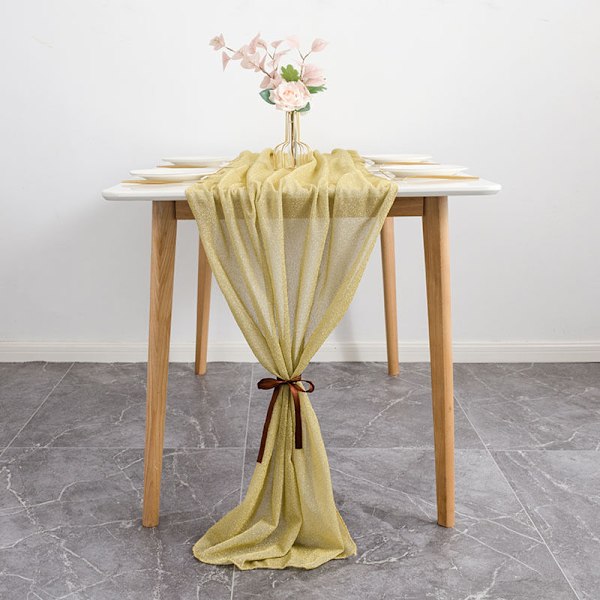 Triumph Chiffon Bordslöpare - Bröllopsbordsdekoration - Födelsedagsdekoration - Guld - 300 x 70 cm - Modern