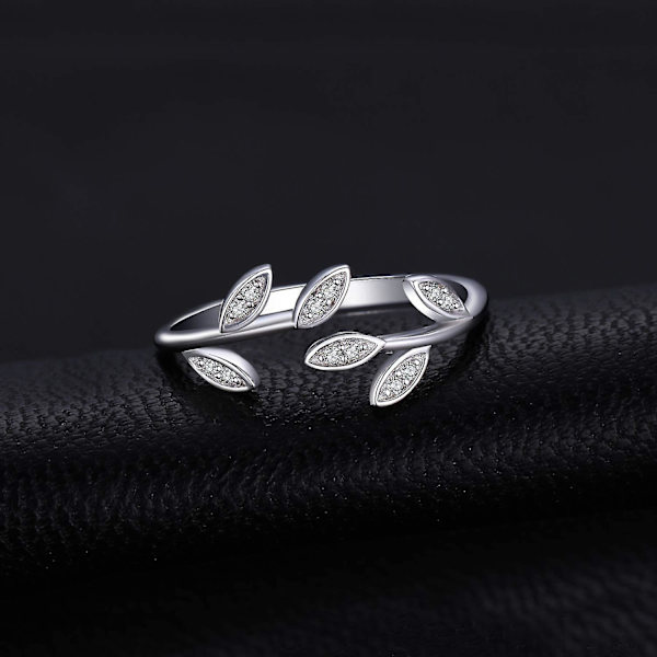 Olivoljeblad kubisk zirkonia justerbar öppen ring 925 sterling silver