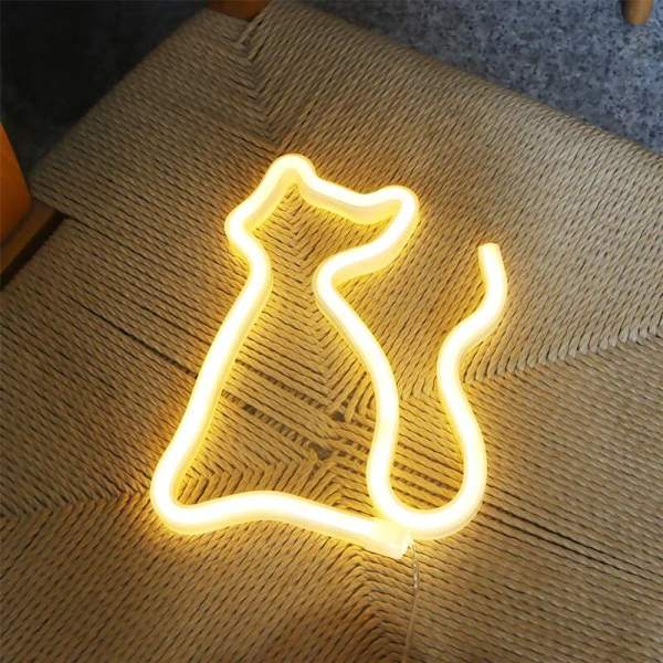 LED-neonskylt för inomhusbruk, väggdekor i akryl, nattlampa, USB och batteridriven neonlampa för väggdekor, barnrum, sovrum, bröllopsfest, bar, varmvit katt