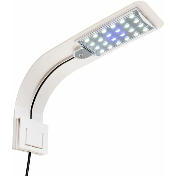 Ultra-tynd LED-lampe til små akvarier, Mini Aquarium Clamp Lampe med 24 LED'er Hvidt og Blåt Lys til 30-40 cm Akvarium, 10W (Hvid)