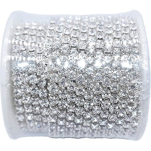 3mm Kristall Rhinestone Diamantkedja Trim, Rhinestonekedja för hantverk, sömnad, gör-det-själv, smycken, bröllop, dekoration (silver)