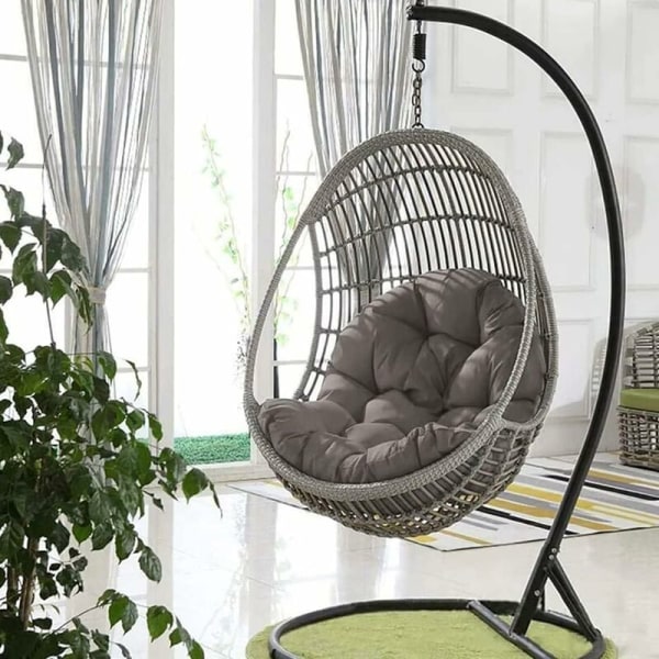 Gungbyteskudde, hängande korg sittdyna, mjuk hängande äggstol ryggkudde för inomhus utomhus trädgårdskontor, 120x80cm, mörkgrå