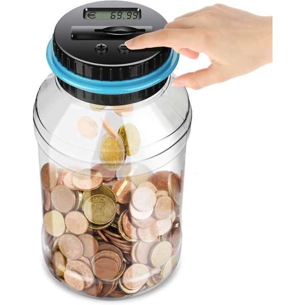 Digital spargrisräknare Automatisk mynträknare Burkmoneybox med LCD-display (1,8 l)