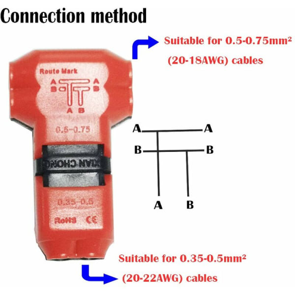 Lavspændingsledningskonnektorer, 6 stk. hurtige stik 2-bens loddefri ledningskonnektorer T-fitting stik til bil, lys, lyd