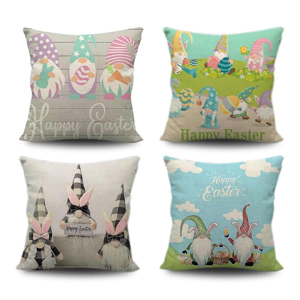 4-pack Glad Påsk Kanin Goblin Ägg Tryckt Linne Kuddfodral Soffa Heminredning