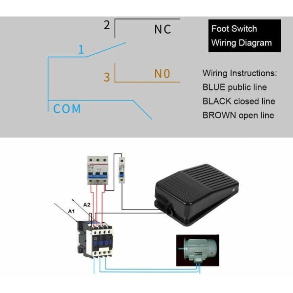 Controller fodpedalkontakt, 220V 10A El-power plastik fodpedalkontakt On/Off kontrol med 10 cm ledning