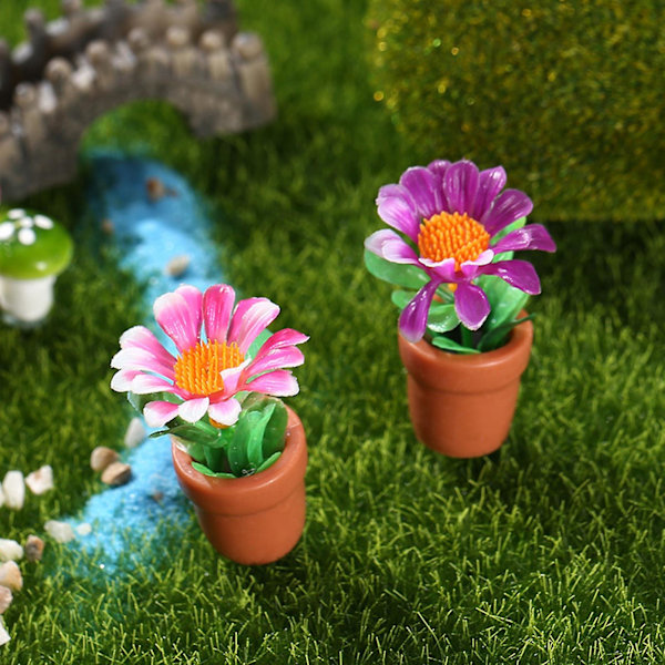 1 Set Mini Krukväxt Statyett Livlig Realistisk Form Harts Fantasifull Design Mini Blomma Miniatyr Gräsmatta Dekor