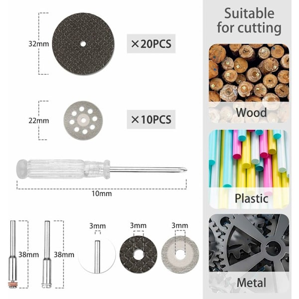 Mini Resin Diamantslipsskivor HSS Sågblad Blad Sågblad Kompatibla med Rotationsverktyg för Trä Plast Fiberglas Sten Koppar Triomphe 44 st