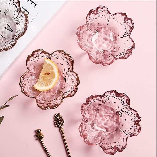 Rosa körsbärsblomformade dessertskålar, minikristallskål, små glasskålar, tepåshållare, doppskålar, sojasås
