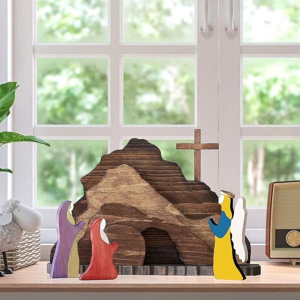 Jesus Tomb påskbricka Bundle Kit Tiered brickdekor, träpåsk Jesus-skylt Rustik Tiered brickdekorationerB