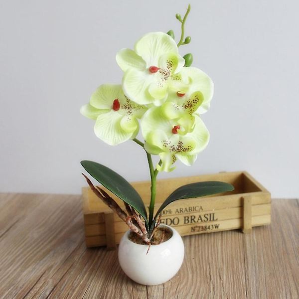 Konstgjord blomma Bonsai Orkidé Bonsai Konstgjord färgglad fjärilsorkidé Blomkruka för kontor（Vit）