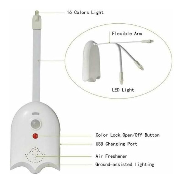 Liikkuva WC-istuimen yövalo 16 väriä Taustavalo USB-ladattava Taustavalo LED-WC-kulhoon WC-valo