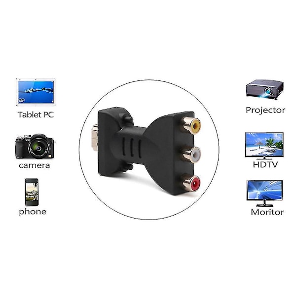 Hdmi-kompatibel hane till 3 Rca hona komposit AV ljud- och videoadapterkonverter för TV