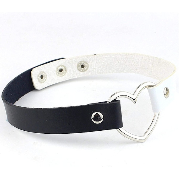 Atmneris PU Læder Chokers Punk Chokers Til Kvinder Og Piger Halskæde Smykker Hjerte Stil Justerbar Unisex, Sort+Hvid