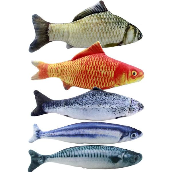5-delad kattleksak, 20 cm kattmyntaleksakset, inomhuskattleksak, plyschkattmynta, interaktiv kattmynta plyschfiskleksak, interaktiv katttuggleksak