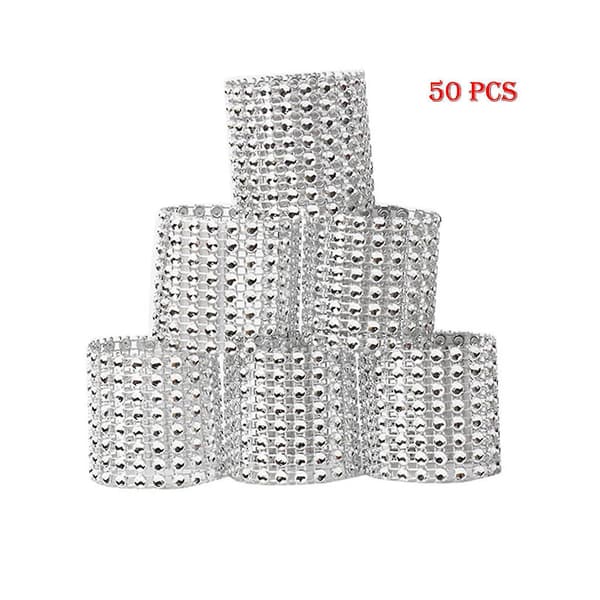 50 st Bling Diamant Rhinestone Mesh Wrap Servett Ring Bröllopsdekoration Guld