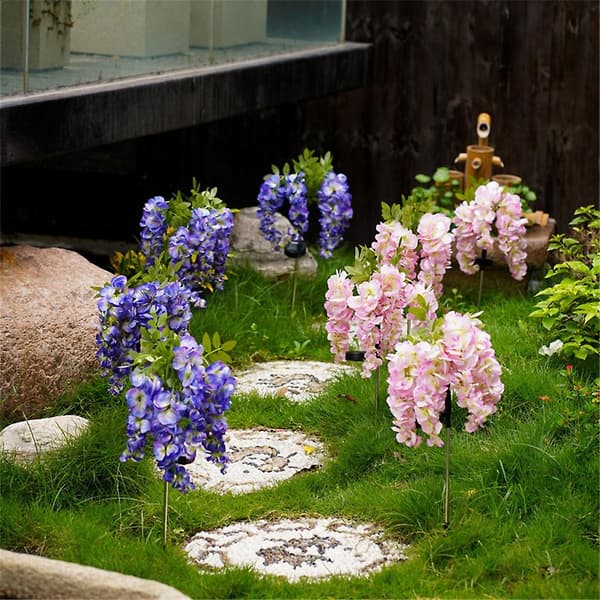 Solcellsdriven Wisteria Blomsterträdgårdsinsats Multifunktionell (Lila)