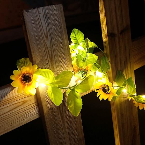Solcells drivna solros ljusslinga vattentät 6,6ft 20 LED fe-ljus konstgjorda blommor blomstergirlang ljusdekorationer (gul)