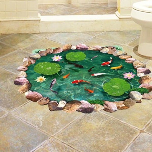 3D Gulv Klistermærker Sten Pool Lotus Blomst Karper Fisk Vægsticker Til Køkken Badeværelse Fliser Klistermærke Stue Soveværelse Børneværelse Dekoration Kunst Mura
