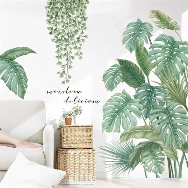 DIY large wall stickers, wall stickers, green plant leaves, turtle leaf wall stickers, wall decoration for living room, bedroom, hallway, refrigerator