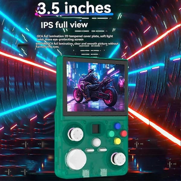Open source DC35V bärbar spelkonsol, 3,5-tums IPS-skärm, 64GB, fickformat videospelare.