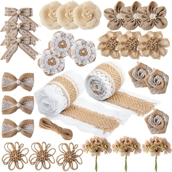 30 st Jutesäckblommor Set, För DIY Hantverk Dekoration Tillverkning Bröllopsdekoration