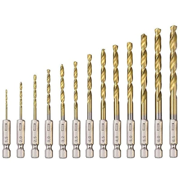 HSS-kierreporanteräsarja 13 kpl titaanipinnoitetut teräsporanterät 1,5 mm - 6,5 mm puun/metallin/muovin poraamiseen