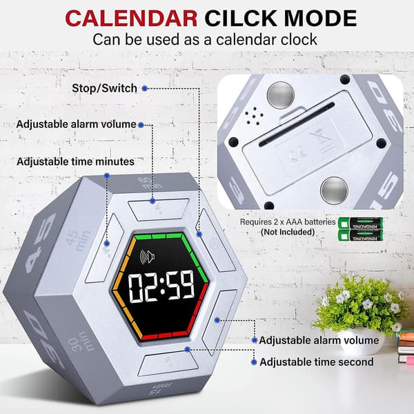 Smart studie nedräkningstimer för barn, visuell timer för barn, magnetisk produktivitetstimer, LED stor display digital kökstimer för matlagningstimer (silver)