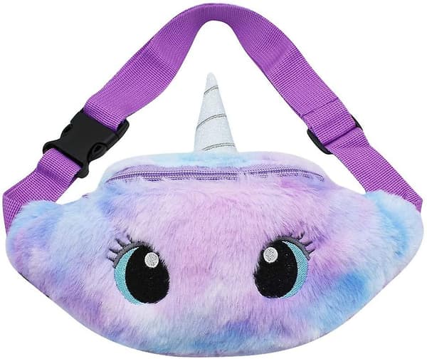 Flickväskor för barn Plysch Fluffig Luddig Enhörningsväska Söta Midjeväskor Bältesväskor Crossbody-väska