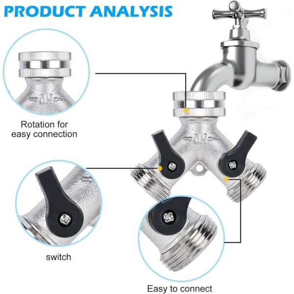 2-Vejs Fordeler: 3/4 Tommer Y-Splitter, Messing Have Slange Fordeler med Stophane (Sølv)