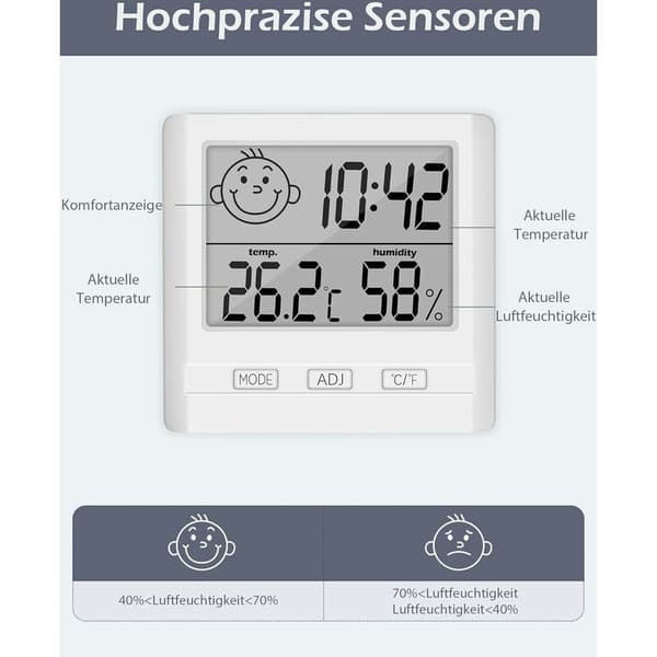 Termo-hygrometer, Mini hygrometer inomhus termometer digital rums termometer fuktighetsmätare för interiör, vardagsrum, barnrum, kontor (vit??)