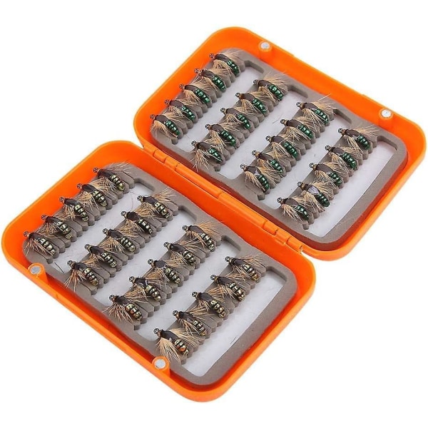 40 stycken realistisk flugfiske Öring Flugbete Krok Flugfiske Kit Box (guld, grön)