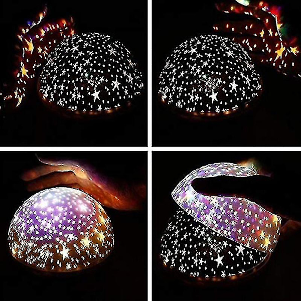 3 farger Led roterende projektor stjernehimmel nattlampe