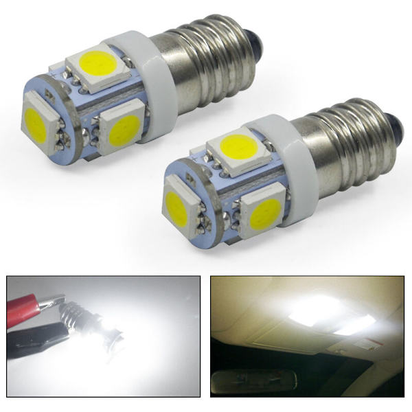10 kpl E10 12V Viileän Valkoinen LED-Lamput 5SMD 0,5W 50LM Lamppu (Kylmä Valkoinen)
