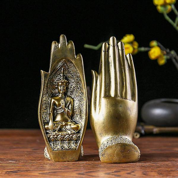 1 set Buddha-händer sittande hartsstaty, buddhistisk staty Zen hem/buddhistiskt tempel dekoration present