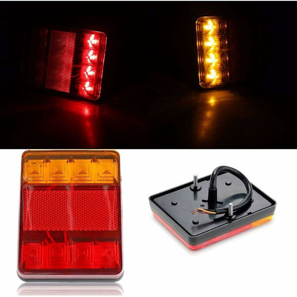 2 st vattentäta 8 LED bakljus röd gul bakljus 12V för släpvagn lastbil båt spec.