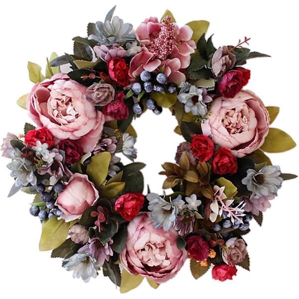 Grön blad konstgjord dörrkrans, fyra årstider blommor blomsterdörrkrans för att lysa upp