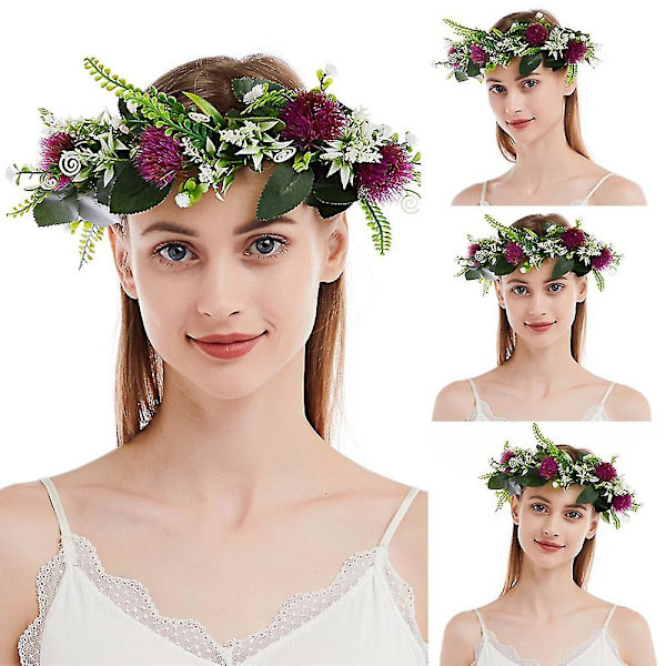 Blomsterkrans Krans Boho Grönt Blad Blomster Huvudbonad Bröllop Brud Blomsterkrans-4